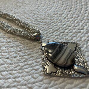 Gorgeous ZEBRA CALCITE & ROSE QUARTZ Handmade Sterling 925 Pendant/Chain #934D